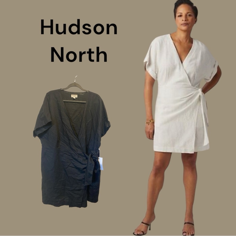 Hudson North Black Linen Blend Wrap Dress NWT 2X Plus Size
